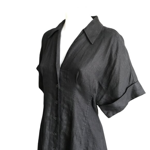 MADEWELL Pleated Midi Shirtdress in 100% Linen in Jet Black sz XS NU580 - Picture 5 of 14